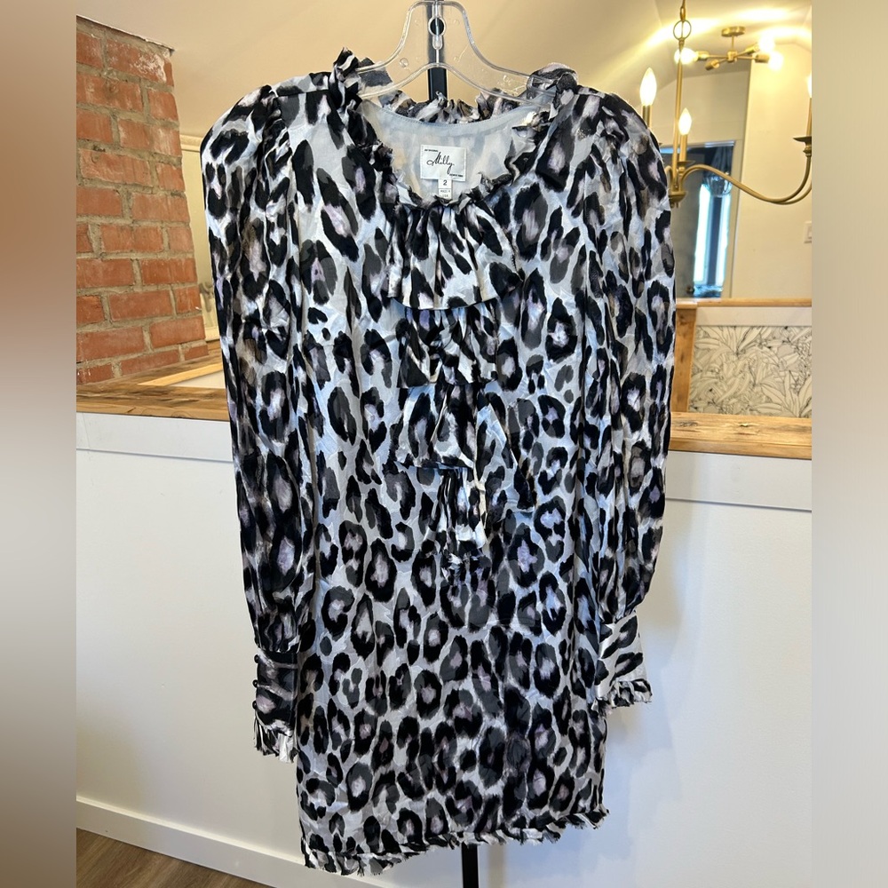 Milly Silk Black and White Leopard Shift Dress